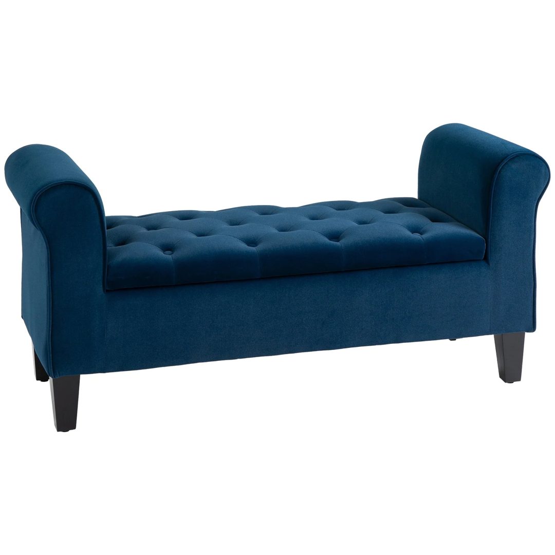 ZenVora Button-Tufted Storage Ottoman Bench, Upholstered Bed Bench with Rolled Armrests for Bedroom, Living Room and Hallway