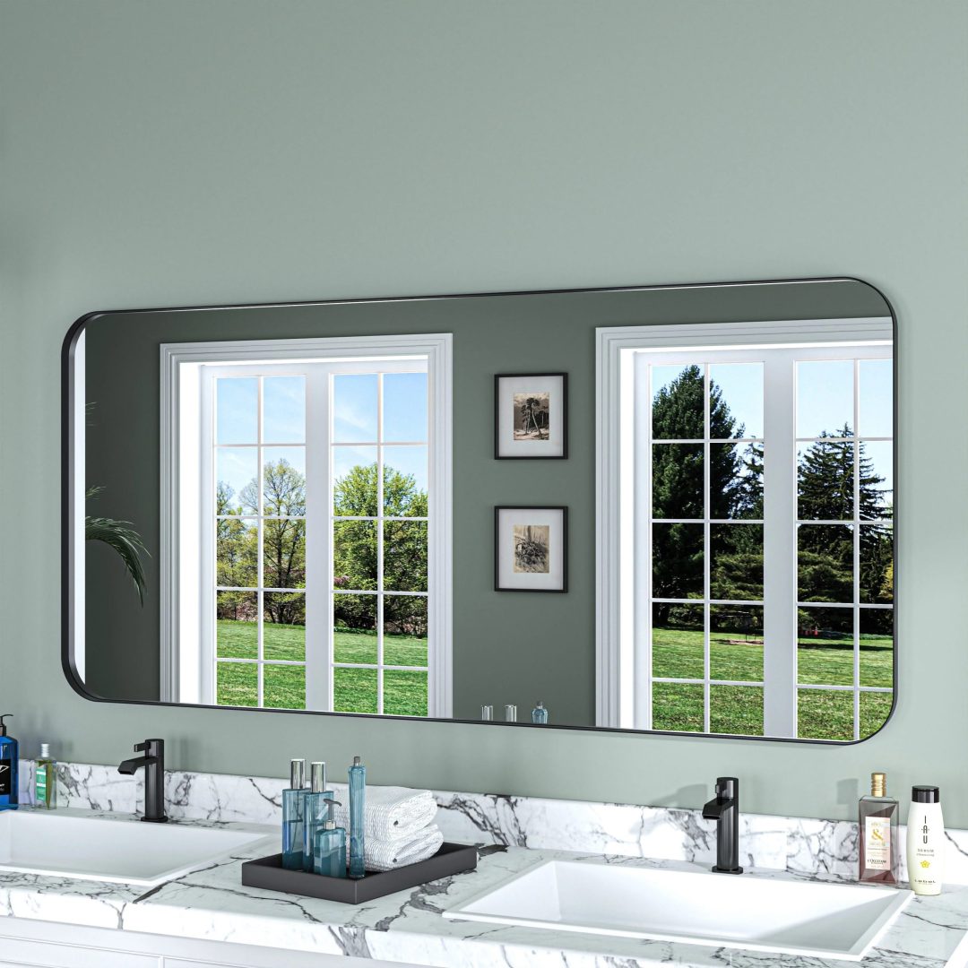Aluminum Alloy Rounded Corner Vanity Mirror, Modern Wall Mounted Mirror for Bathroom, Bedroom and Home Decor
