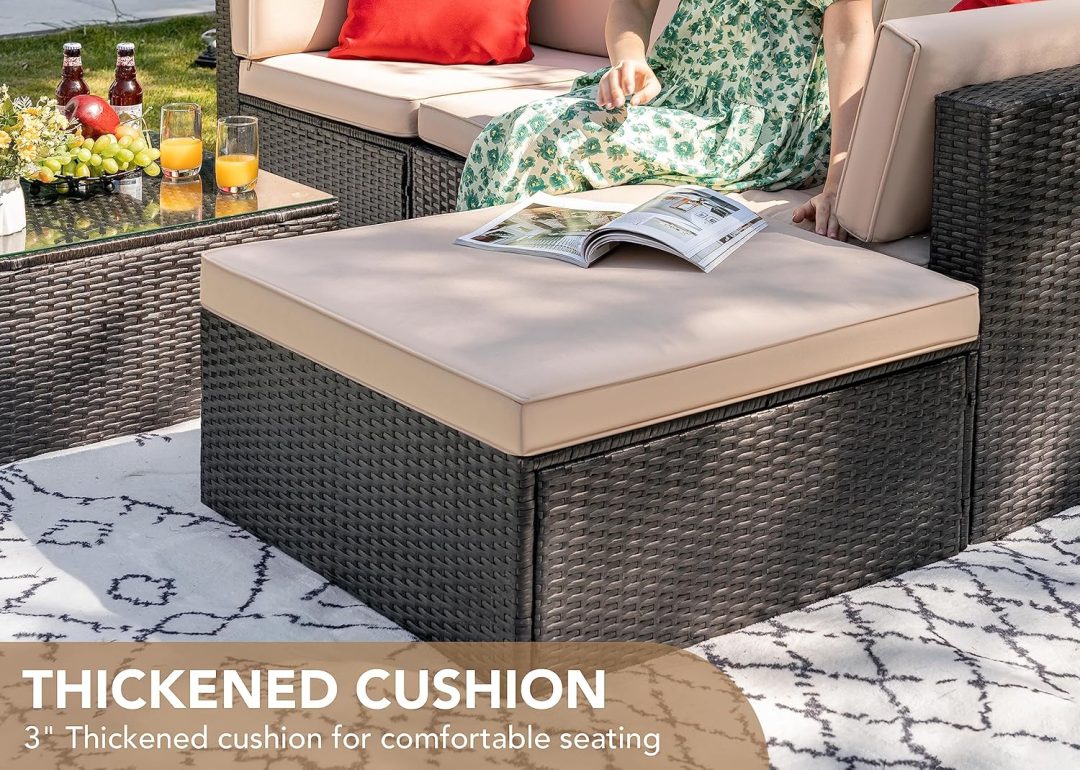 ZenVora 5-Piece All-Weather Patio Furniture Set with Cushions, Outdoor Wicker Conversation Sofa Set for Garden, Deck & Backyard