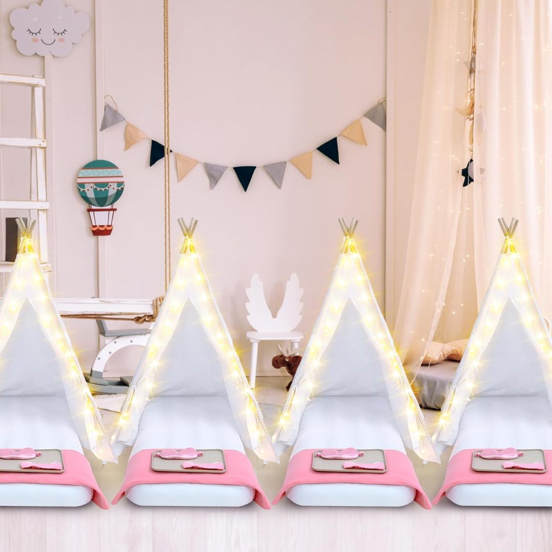 ZenVora 8-Pack Kids Teepee Tent Set for Sleepover Parties, White