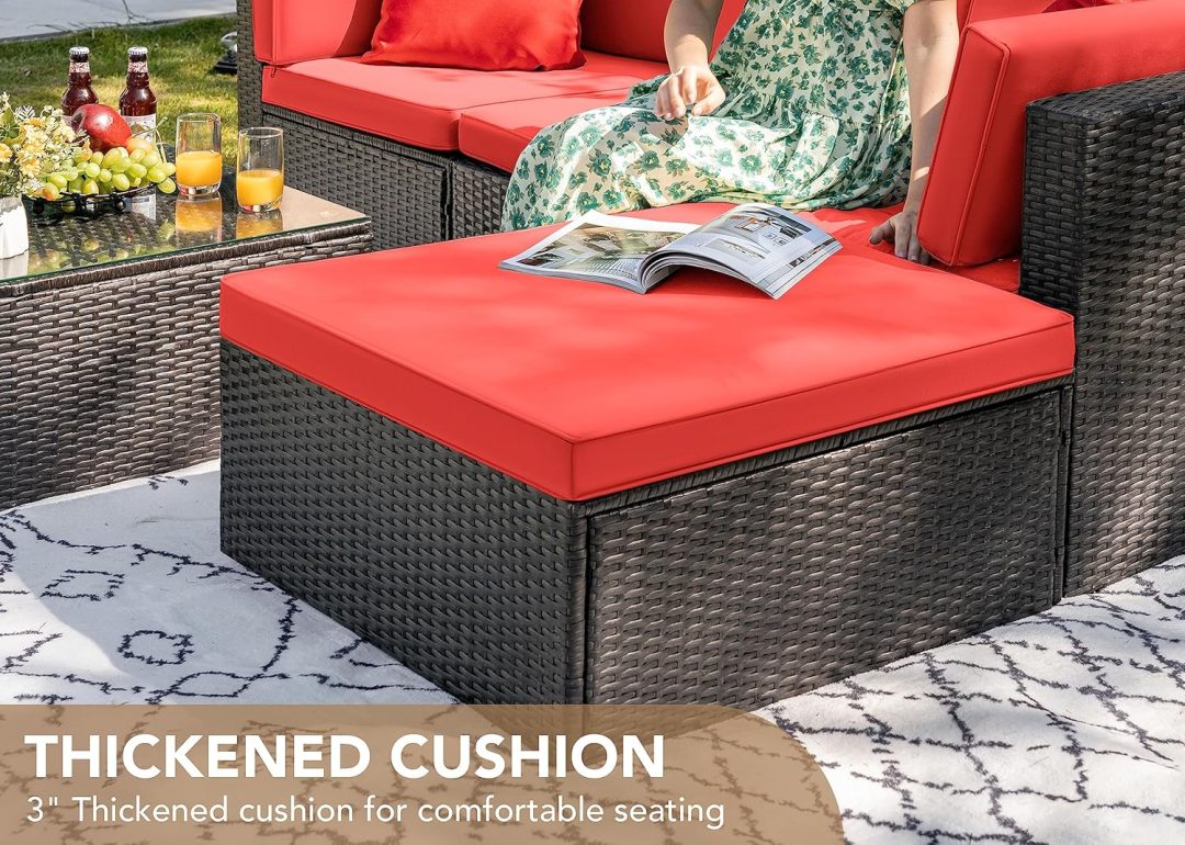ZenVora 5-Piece All-Weather Patio Furniture Set with Cushions, Outdoor Wicker Conversation Sofa Set for Garden, Deck & Backyard