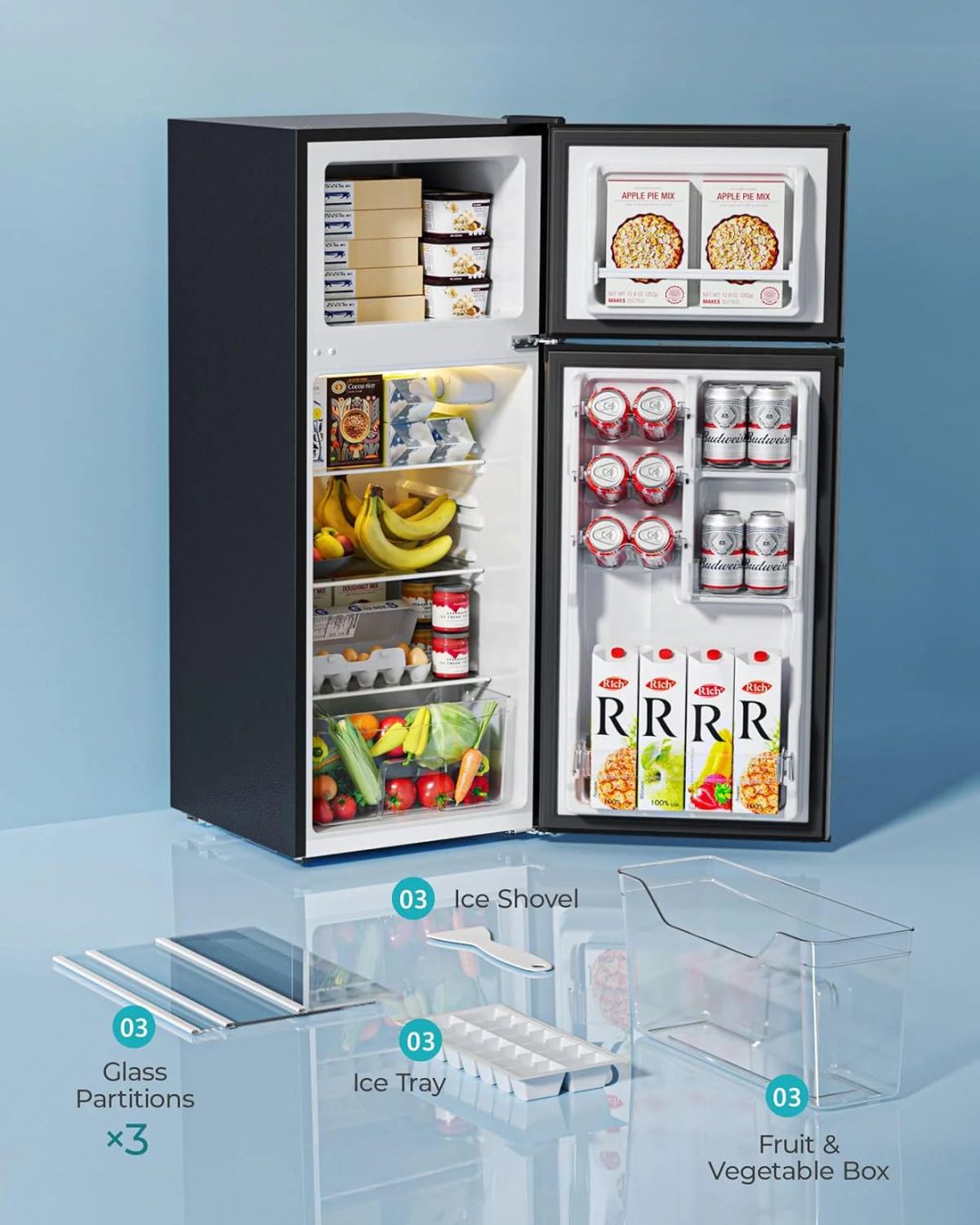 ZenVora 3.2 Cu. Ft. 2-Door Mini Fridge with Freezer, Compact Refrigerator, Silver