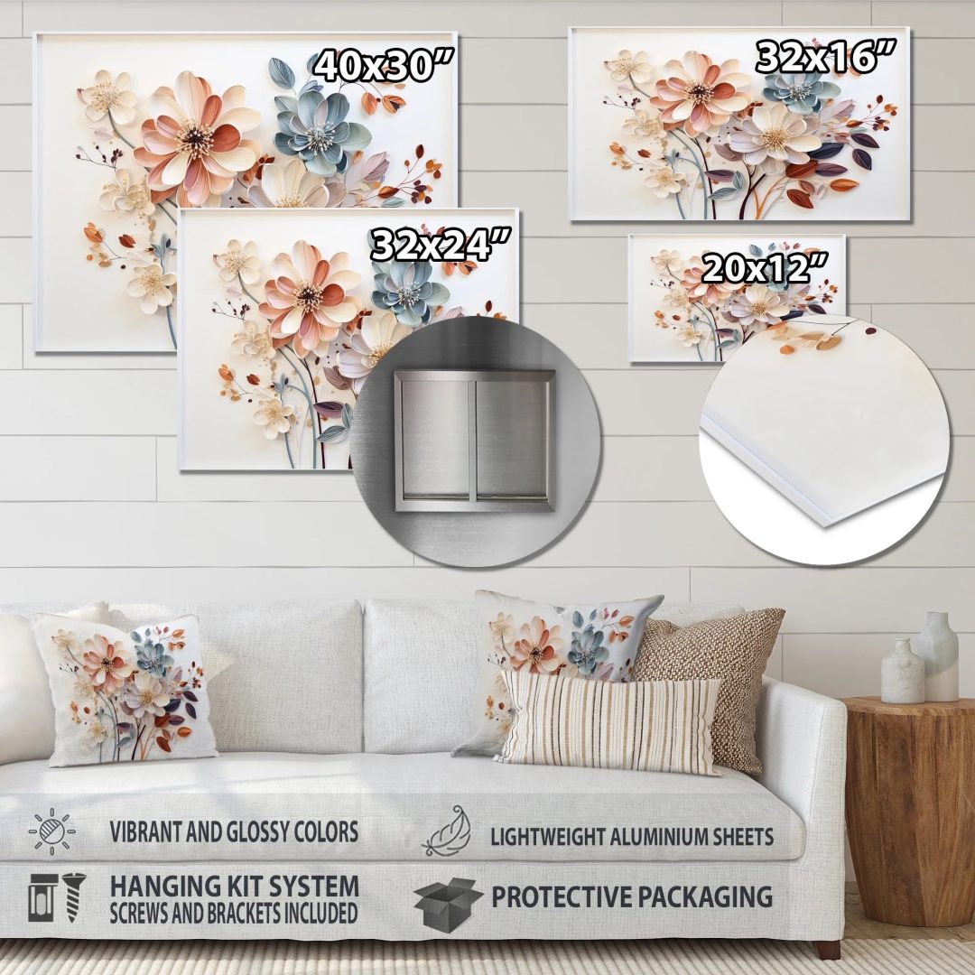 ZenVora White Botanical Collage Metal Wall Art, Abstract Botanical Decor for Living Room
