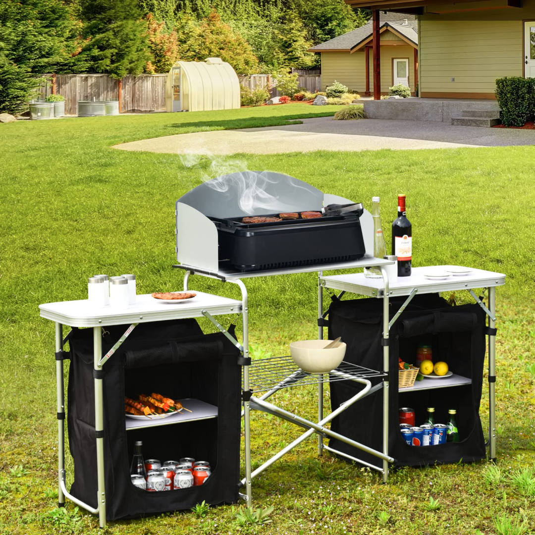 ZenVora Folding Camping Kitchen Table with Storage, Portable Outdoor Cooking Table