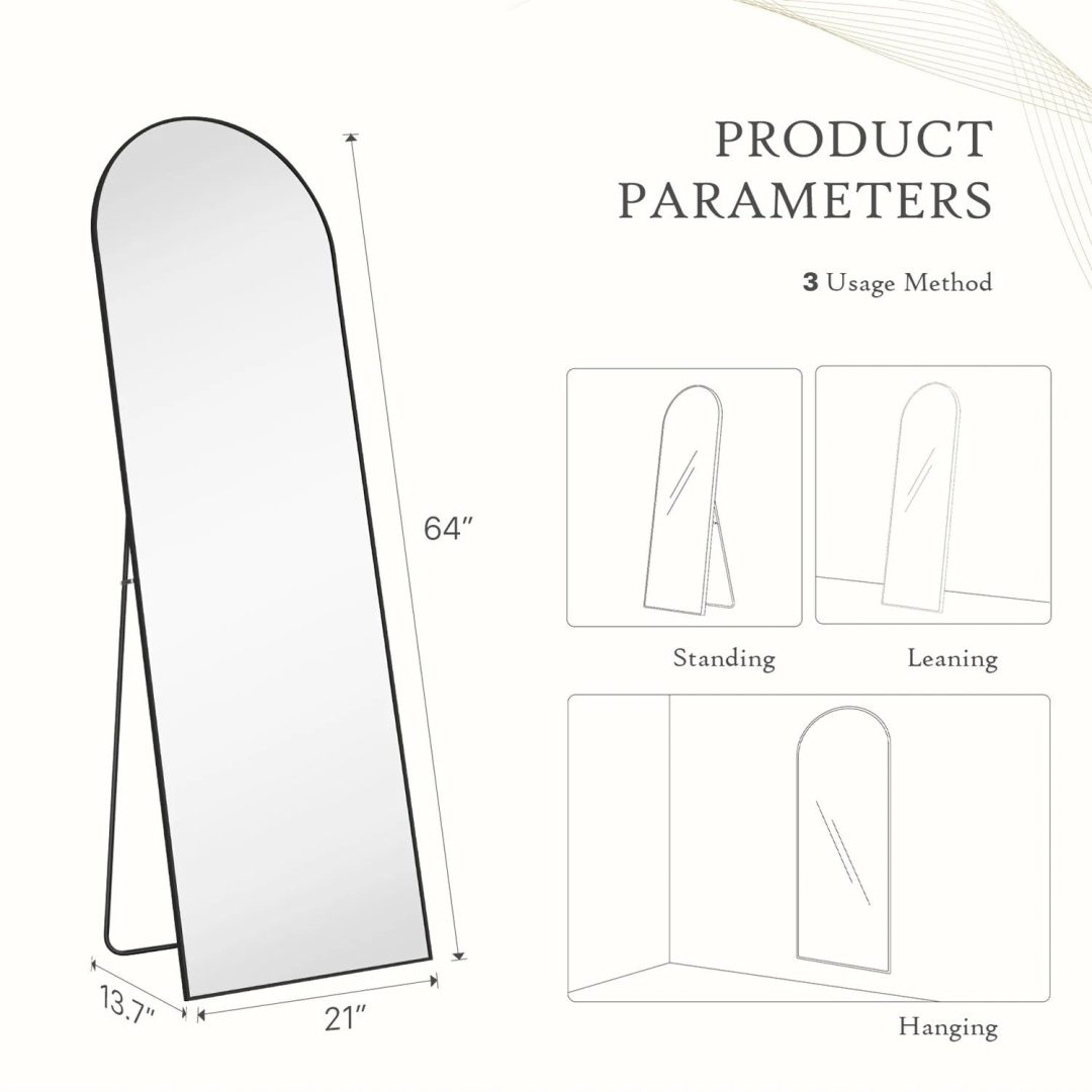 ZenVora Full Length Mirror with Stand, Aluminum Alloy Frame Full Body Floor Mirror for Bedroom and Cloakroom