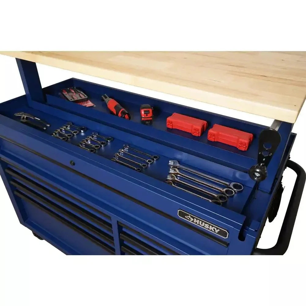 ZenVora 52-Inch 9-Drawer Mobile Workbench with Adjustable Height Wood Top, Heavy Duty Rolling Tool Cabinet