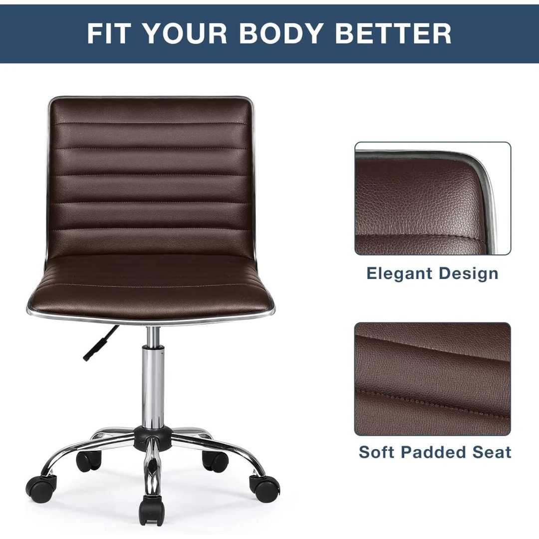 ZenVora Adjustable Mid-Back Armless Swivel Office Chair, Ribbed Task and Vanity Chair for Small Spaces