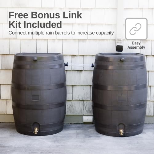 ZenVora 50 Gallon Rain Barrel with Brass Spigot, Large Outdoor Rainwater Collection and Storage Container for Garden