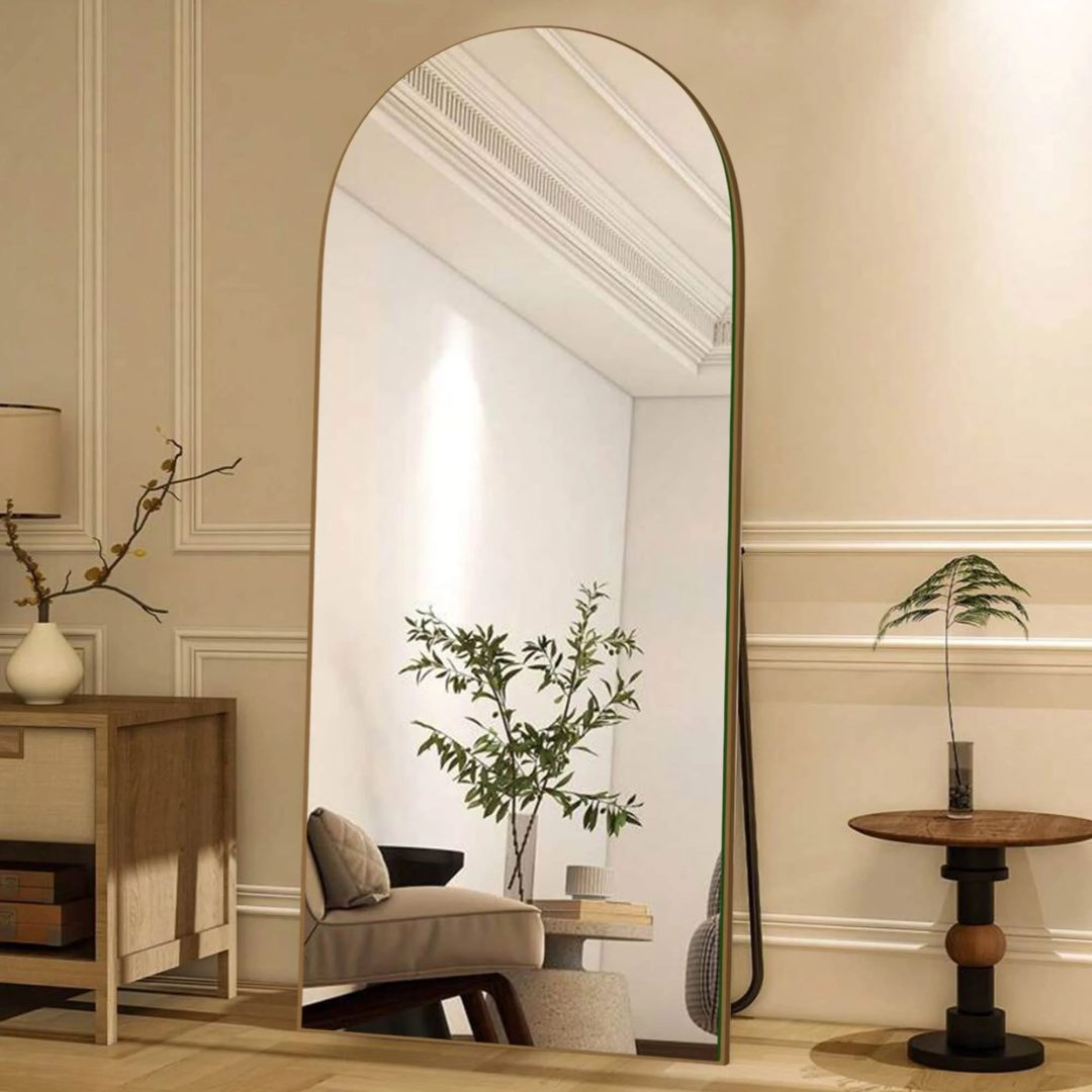 ZenVora Arched Full Length Wood Floor Mirror, Full Body Standing and Wall Mounted Mirror for Bedroom, Living Room and Home Decor