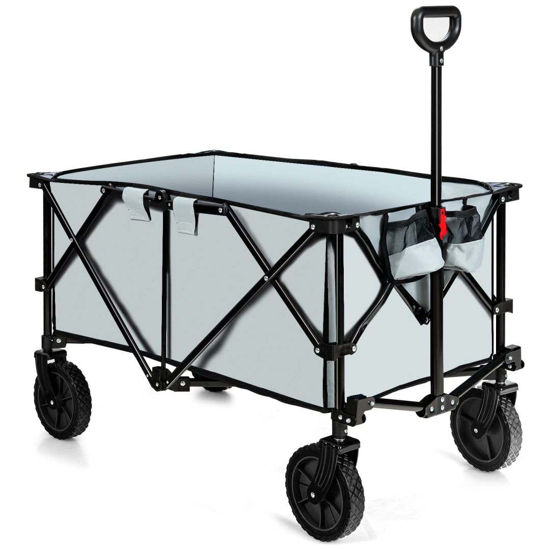 ZenVora Collapsible Folding Utility Wagon Cart with Universal Wheels, Adjustable Handle and Cover Bag