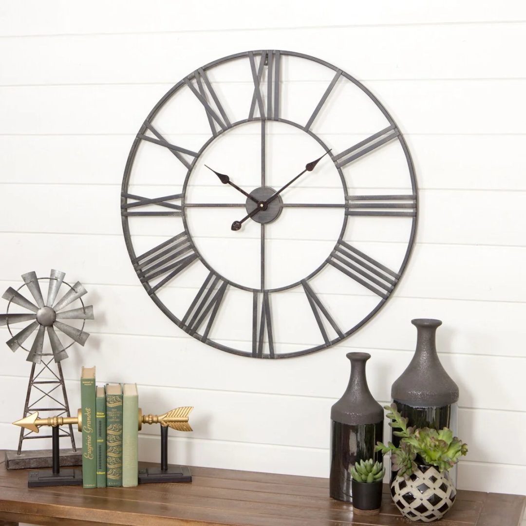 ZenVora Modern Round Metal Wall Clock, Decorative Circular Hanging Clock for Living Room, Bedroom and Office