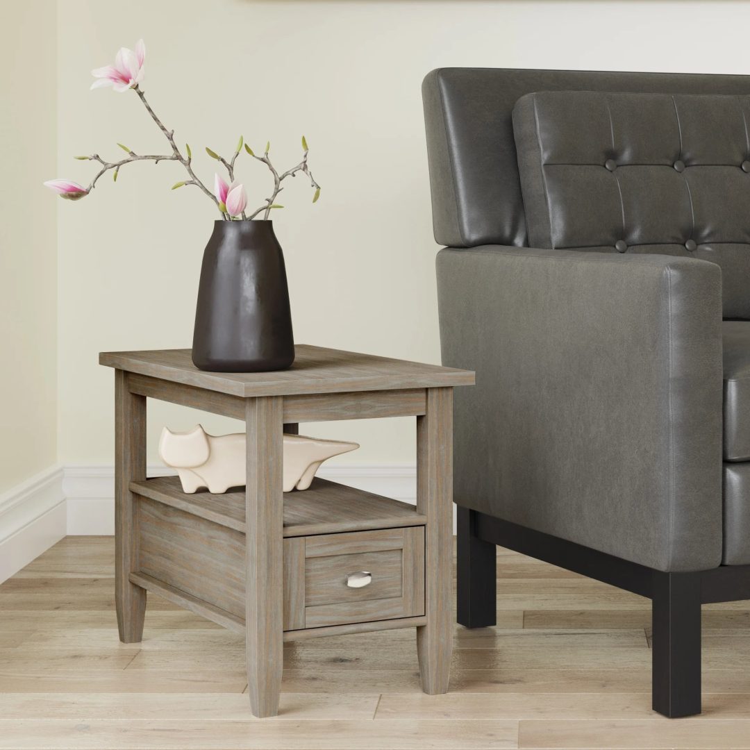 ZenVora 14" Wide Solid Wood Narrow Side Table, Rectangle Transitional Style Accent Table