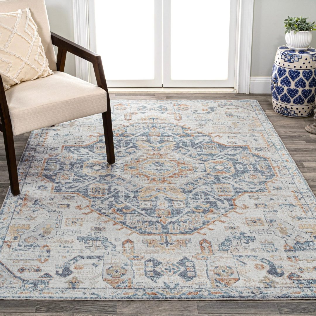 ZenVora Bohemian Medallion Low-Pile Machine-Washable Area Rug, Cream and Terra