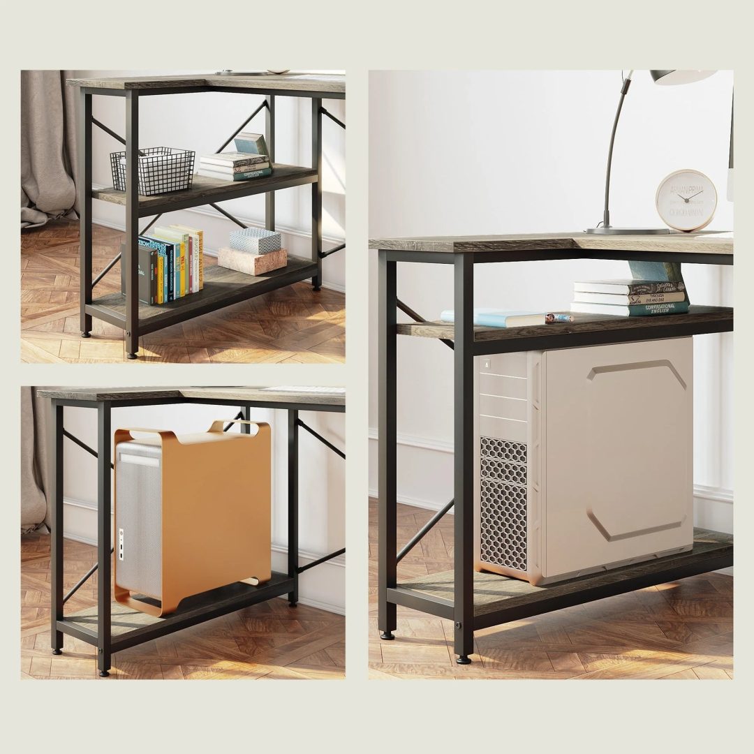 ZenVora Small L Shaped Computer Desk with Storage Shelves, Compact Corner Workstation for Home Office and Study