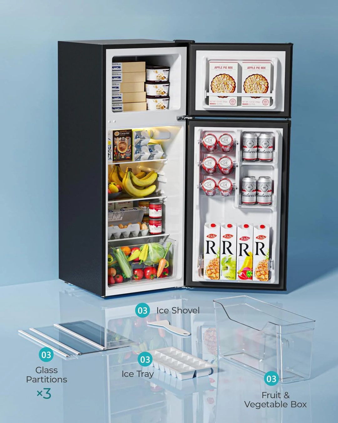 ZenVora 3.2 Cu. Ft. 2-Door Mini Fridge with Freezer, Compact Refrigerator, Silver