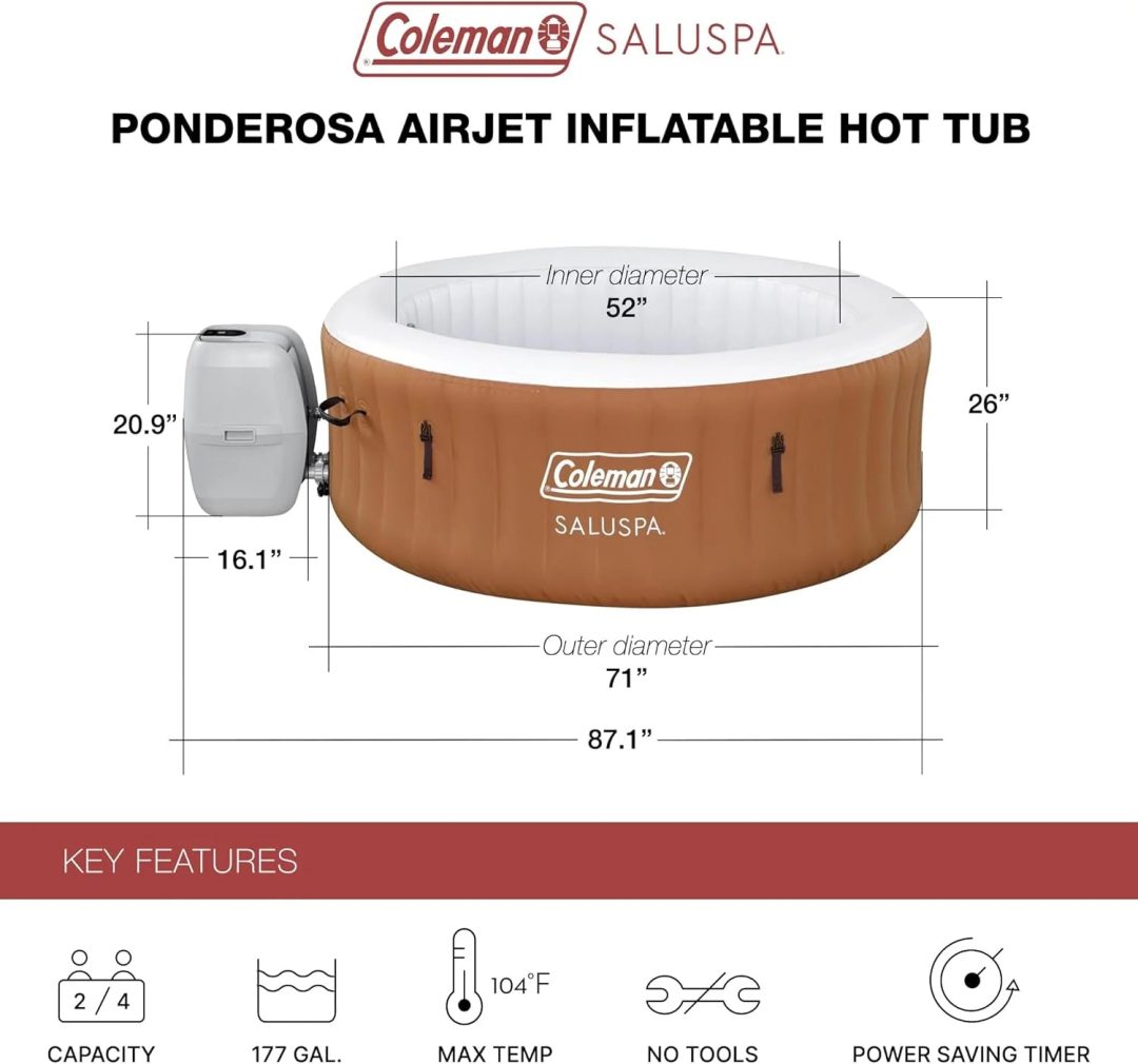 ZenVora 2-4 Person Inflatable Hot Tub, Portable Round Outdoor Spa with 120 Soothing Air Jets and Insulated Cover, Black