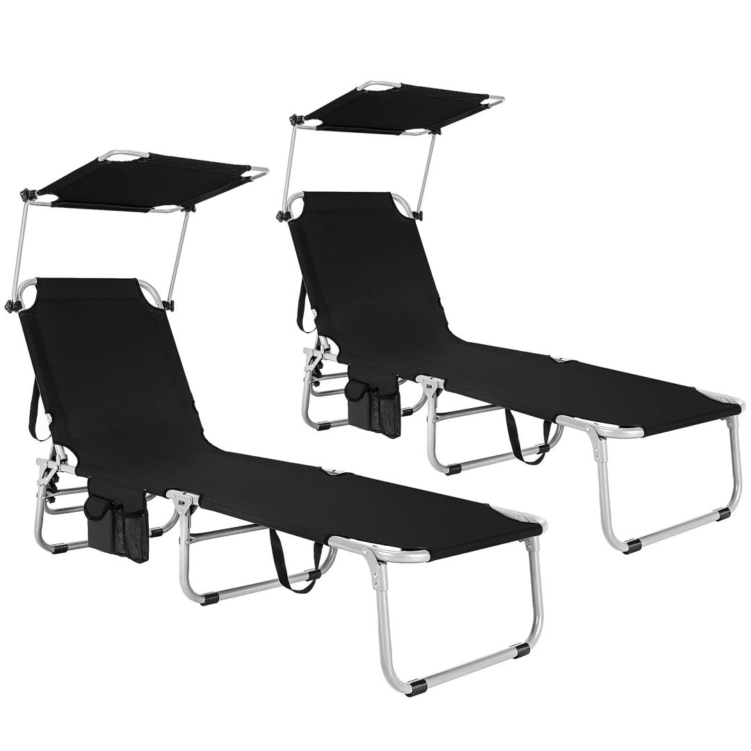 ZenVora Folding Lounge Chair with Canopy – Shade Chair with Storage Pocket