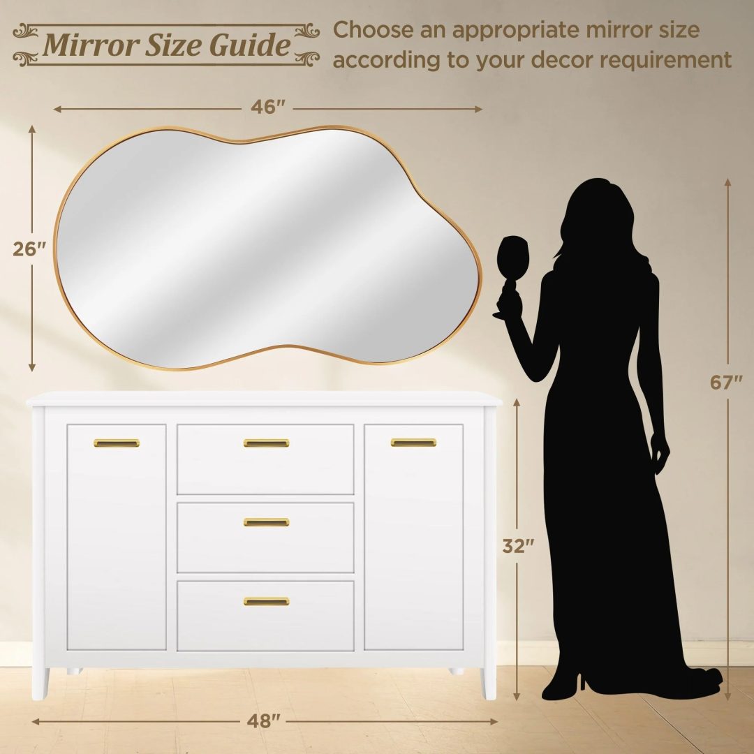 ZenVora Asymmetrical Irregular Wall Mirror, Modern Decorative Accent Mirror for Living Room, Bedroom and Entryway