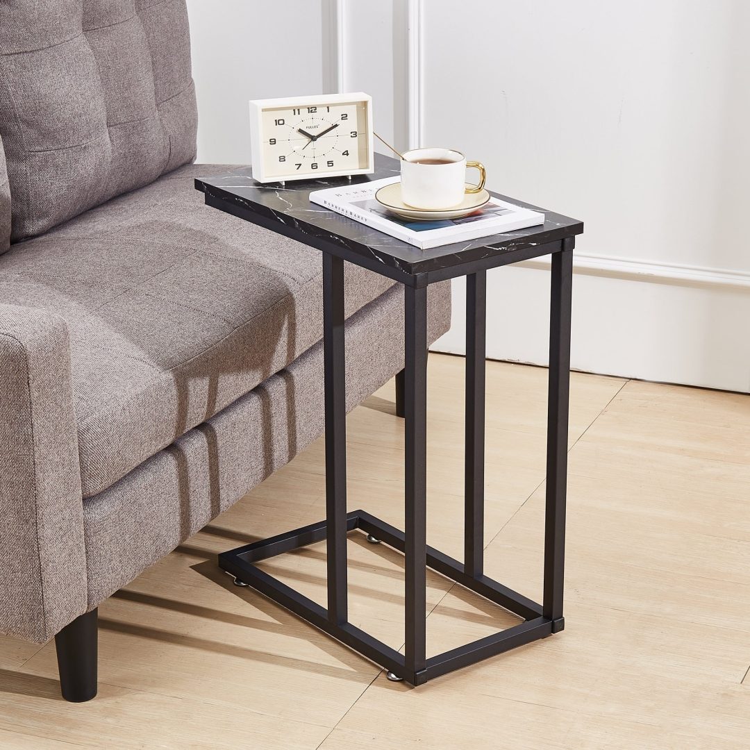 ZenVora Set of 2 C-Shaped Sofa Side Tables, Small End Tables for Living Room, Bedside and TV Tray