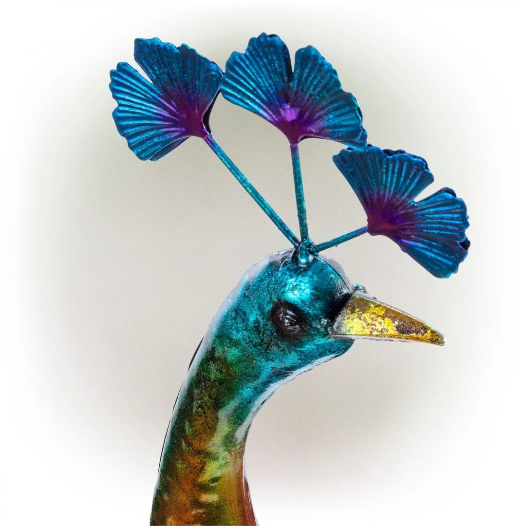 ZenVora Tall Metallic Peacock Garden Statue, Multicolor Outdoor Standing Bird Sculpture for Yard, Patio and Garden Decoration