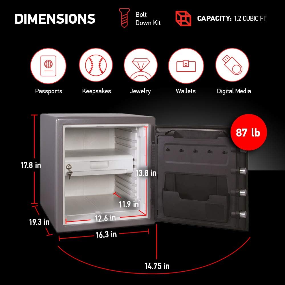 ZenVora 1.23 Cu Ft Waterproof and Fireproof Digital Safe Box, Alloy Steel Security Safe for Home and Office
