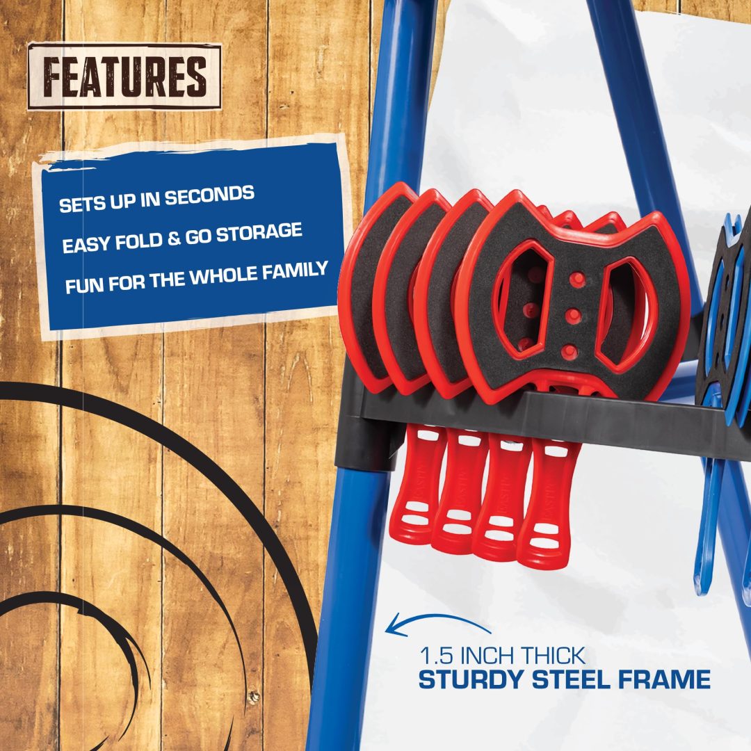 ZenVora Deluxe Steel Frame Axe Throw Target Game Set – 8 Foam Axes, Indoor/Outdoor Use