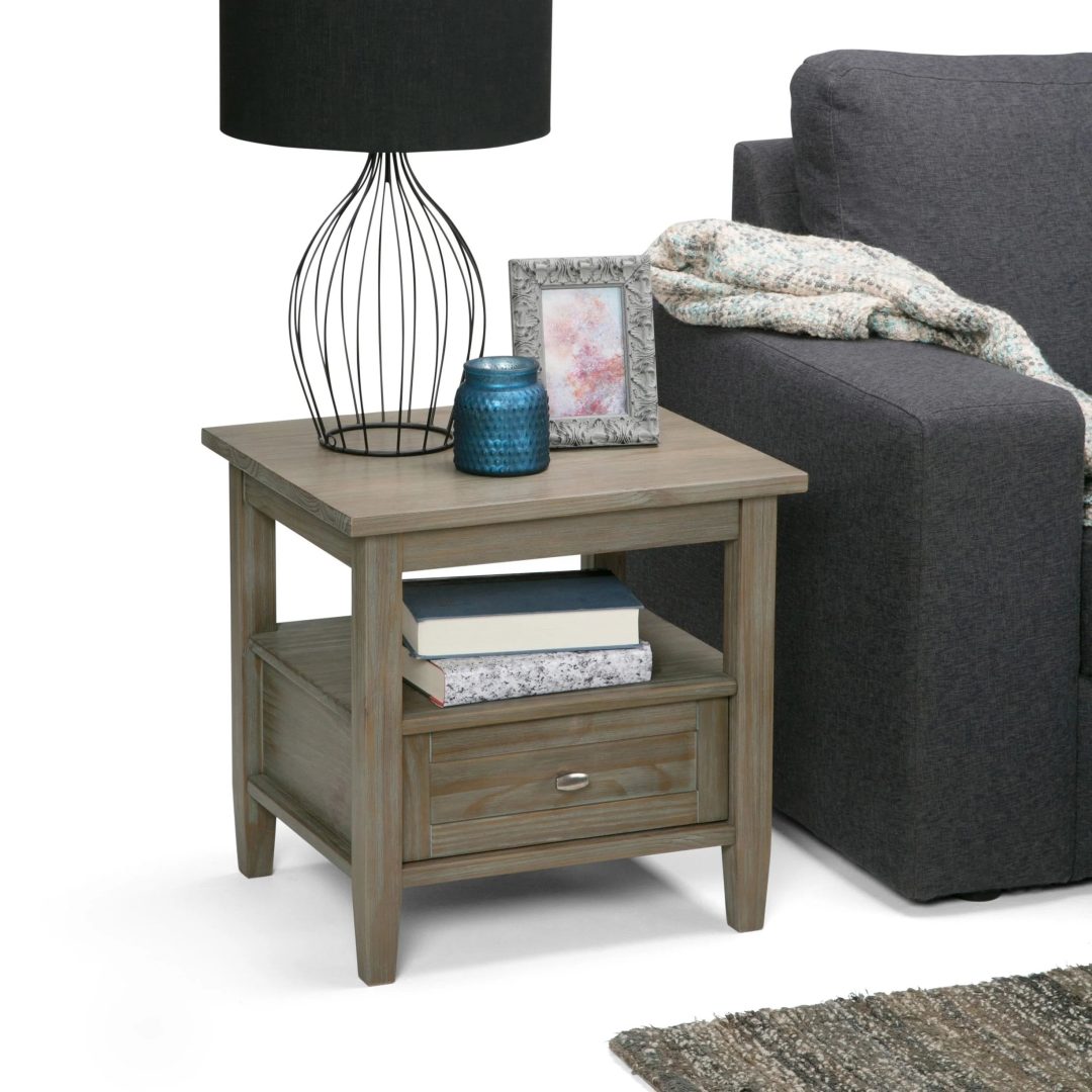 ZenVora 20 Inch Wide Solid Wood Rectangle End Table, Transitional Side Table