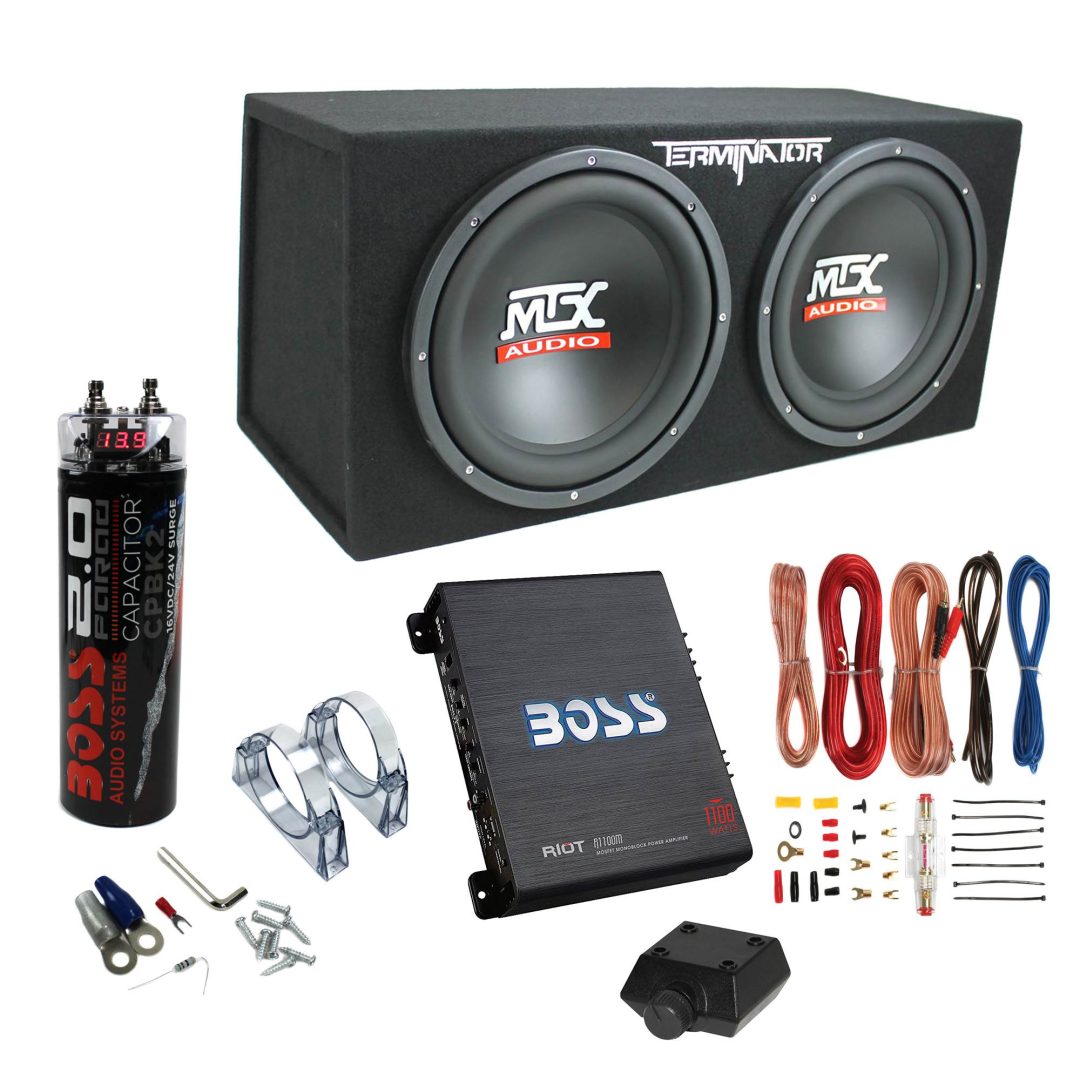 ZenVora MTX Terminator Dual 12-Inch Loaded Subwoofer System with Boss Audio 1100W Mono Amplifier, Wiring Kit & 2-Farad Capacitor