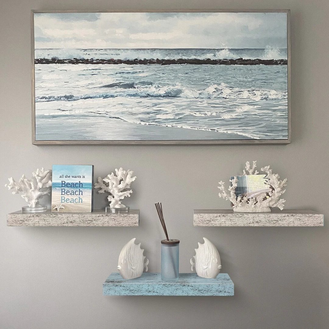 ZenVora 3-Pack Rustic Wood Floating Wall Shelves, Beach Style Hanging Display and Storage Shelves