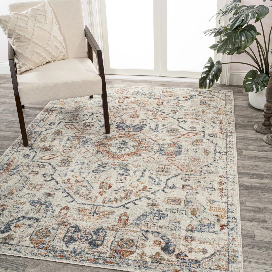 ZenVora Bohemian Medallion Low-Pile Machine-Washable Area Rug, Cream and Terra