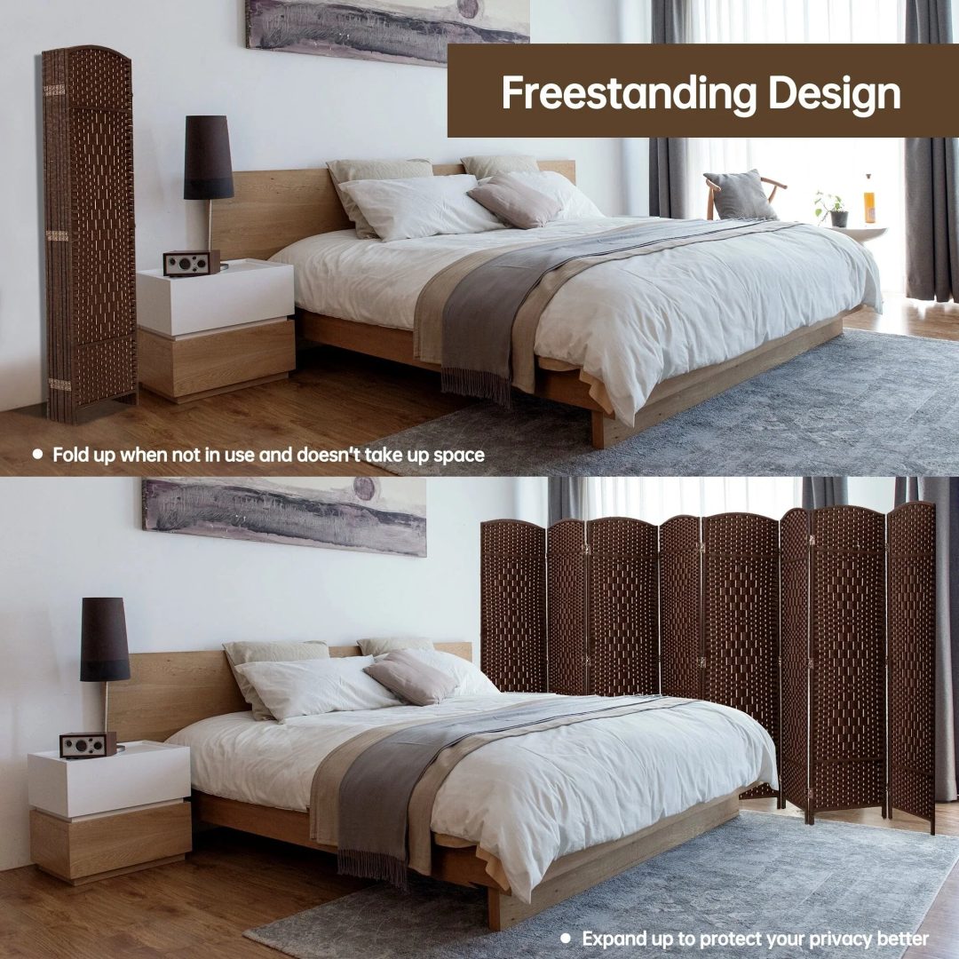 ZenVora 6 FT Tall Woven Fiber Room Divider, Freestanding Folding Privacy Screen