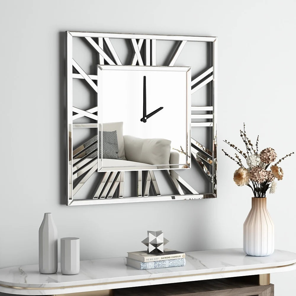 ZenVora Large Modern Mirrored Wall Clock, Oversized Decorative Hanging Clock for Living Room, Bedroom and Home Decor