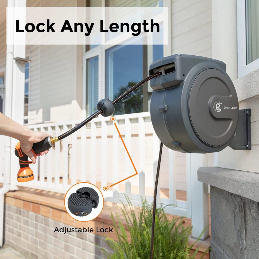 Heavy Duty Wall Mounted Retractable Hose Reel, 1/2 Inch x 78 ft Garden Hose