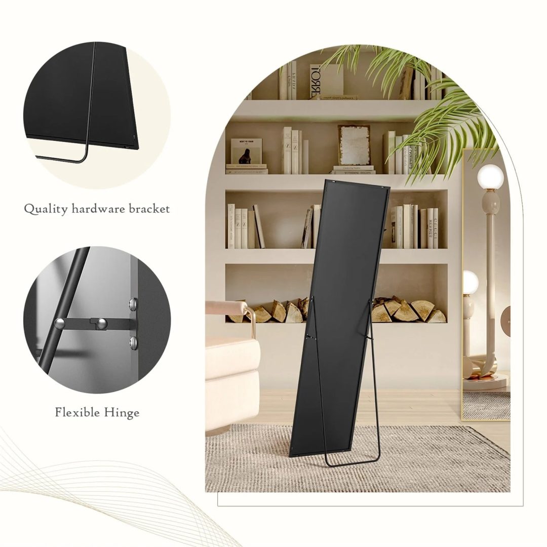 ZenVora Full Length Mirror with Stand, Aluminum Alloy Frame Full Body Floor Mirror for Bedroom and Cloakroom