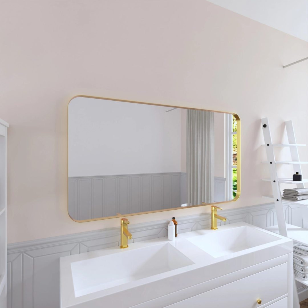 Aluminum Alloy Rounded Corner Vanity Mirror, Modern Wall Mounted Mirror for Bathroom, Bedroom and Home Decor