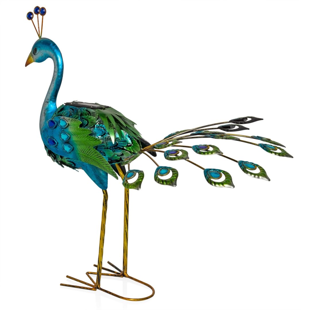 ZenVora Tall Metallic Peacock Garden Statue, Multicolor Outdoor Standing Bird Sculpture for Yard, Patio and Garden Decoration
