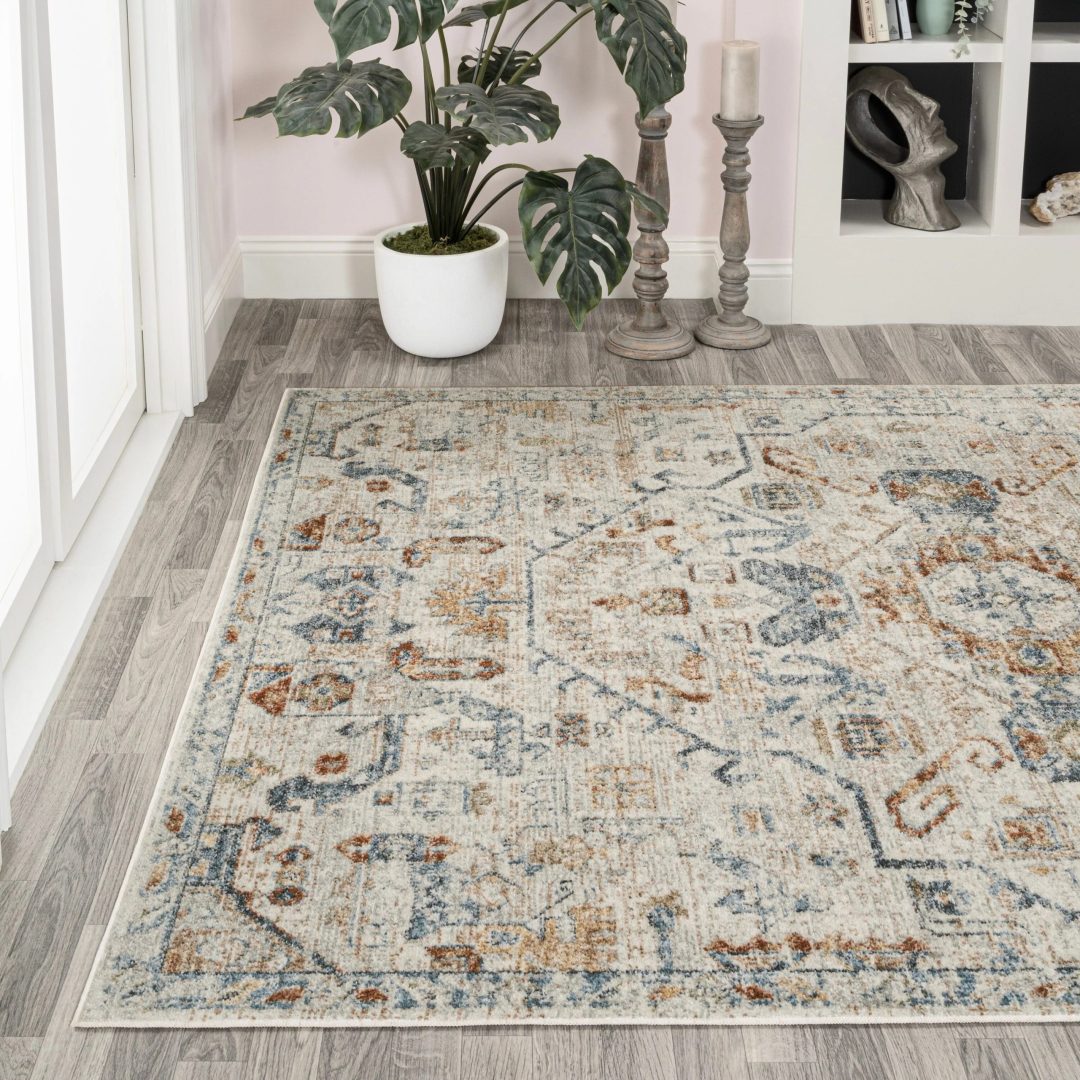 ZenVora Bohemian Medallion Low-Pile Machine-Washable Area Rug, Cream and Terra