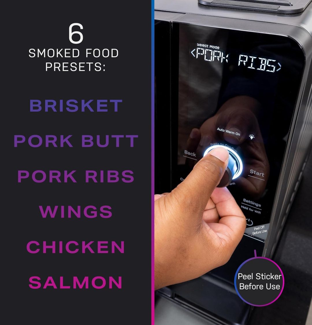 ZenVora Smart Indoor Pellet Smoker, Electric Countertop BBQ Smoker with Active Smoke Filtration, 5 Smoke Control Settings, WiFi Connectivity, Black