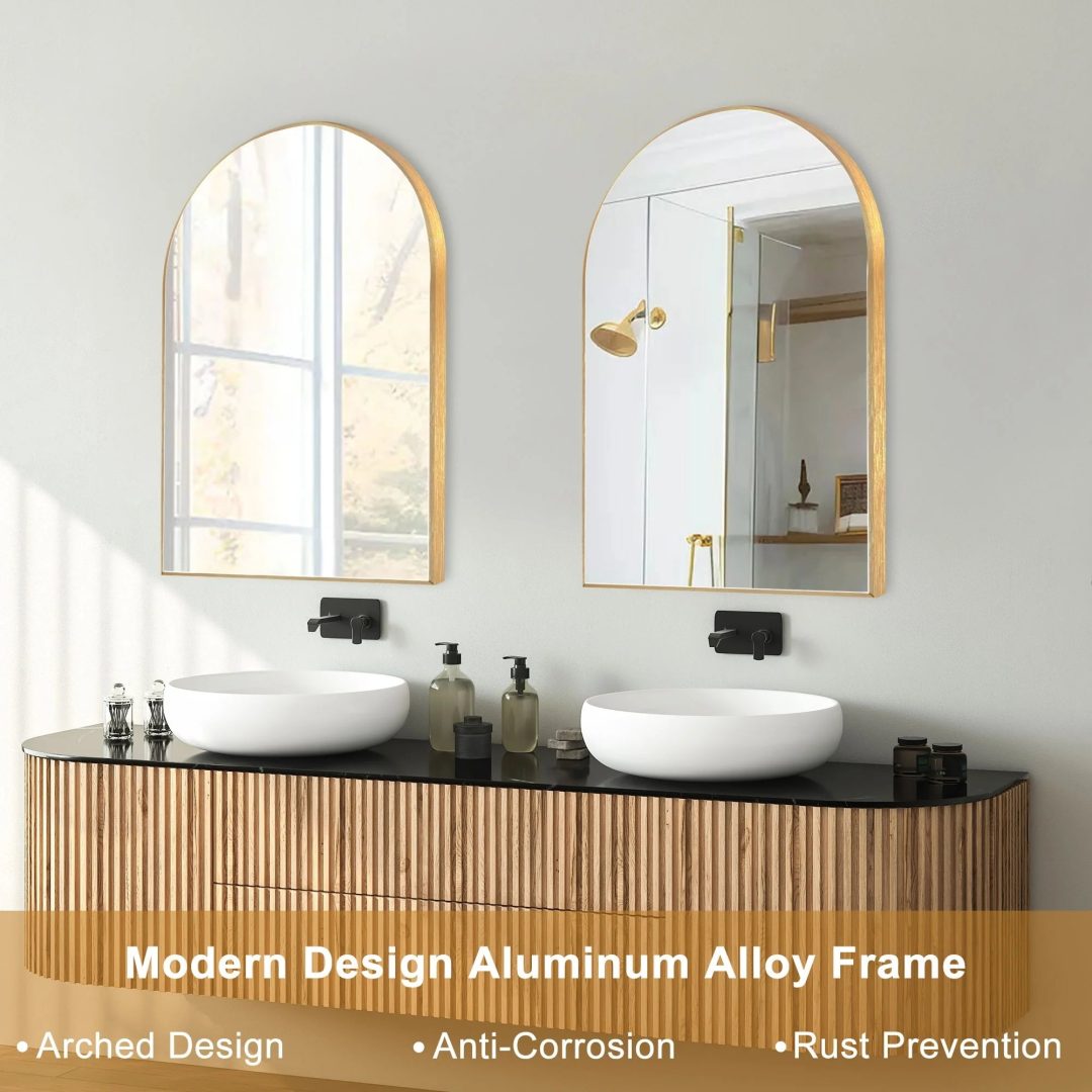 ZenVora Modern Arch Aluminum Bathroom Wall Mirror, Wall Mounted Vanity Mirror for Bathroom, Bedroom and Home Decor
