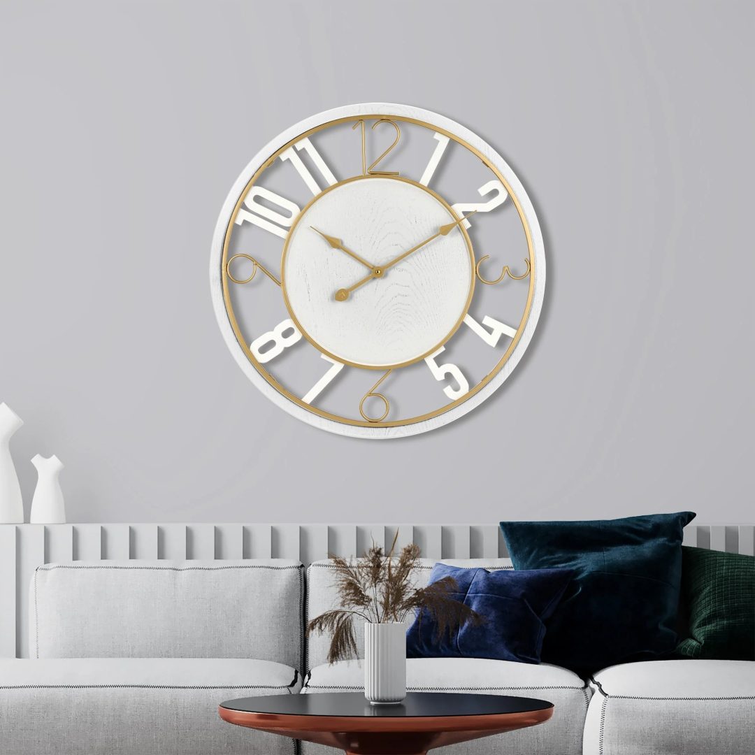 ZenVora 24 Inch Round Wooden Wall Clock, Modern Analog Clock with Numeral Design, Battery Operated
