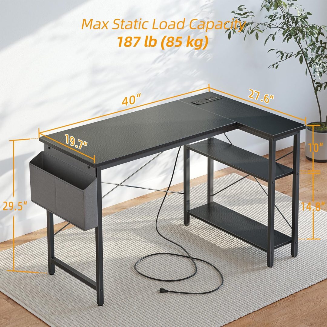 ZenVora 40 Inch L Shaped Computer Desk, Compact Corner Office Desk for Home Office, Study and Small Spaces
