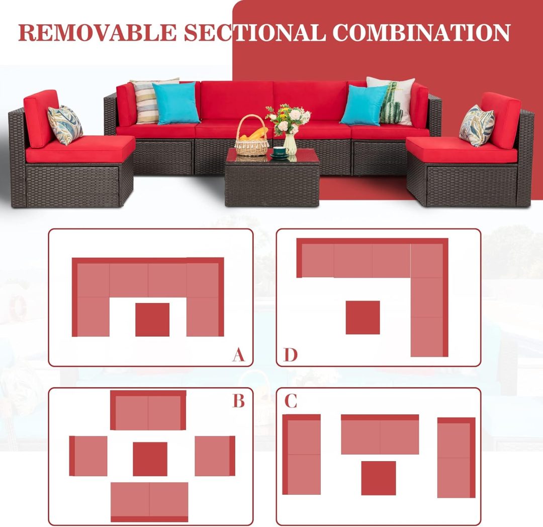 ZenVora 5-Piece All-Weather Patio Furniture Set with Ottoman, Outdoor Wicker Conversation Sofa Set with Cushions for Garden, Deck & Backyard
