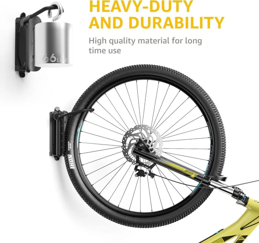 ZenVora 2-Pack Swivel Bike Wall Mount, Garage Bike Hangers, Holds Up to 66 lbs