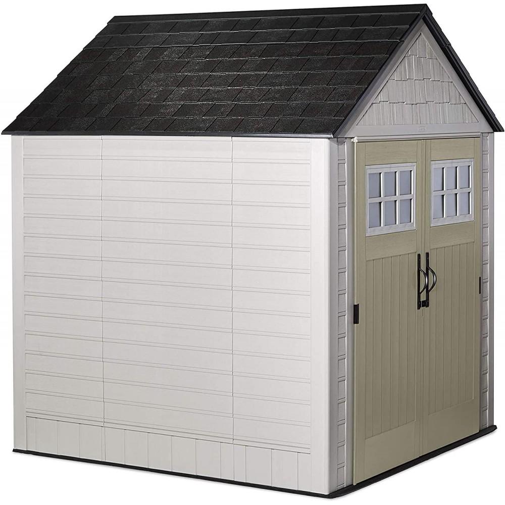 ZenVora 7 x 7-Ft. Resin Outdoor Garden Storage Shed with Windows and Utility Hooks, Sand
