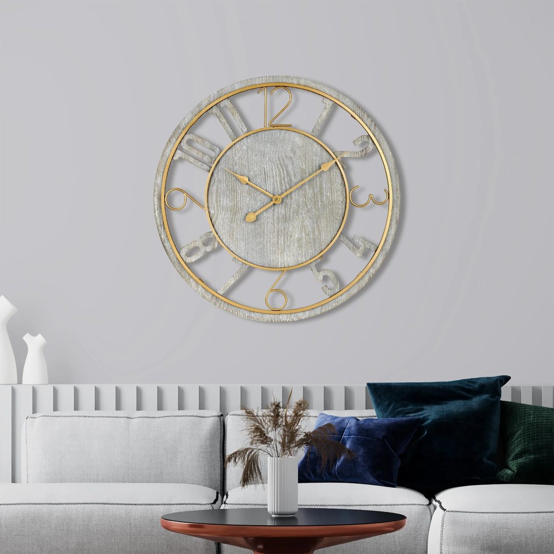 ZenVora 24 Inch Round Wooden Wall Clock, Modern Analog Clock with Numeral Design, Battery Operated