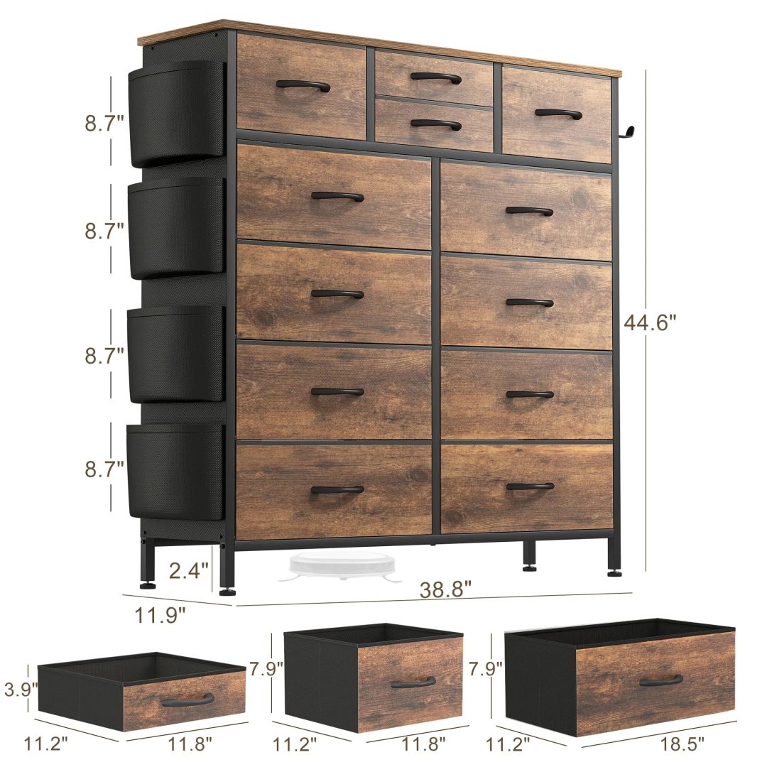 ZenVora 12 Drawer Fabric Dresser, Tall Bedroom Chest of Drawers with Storage