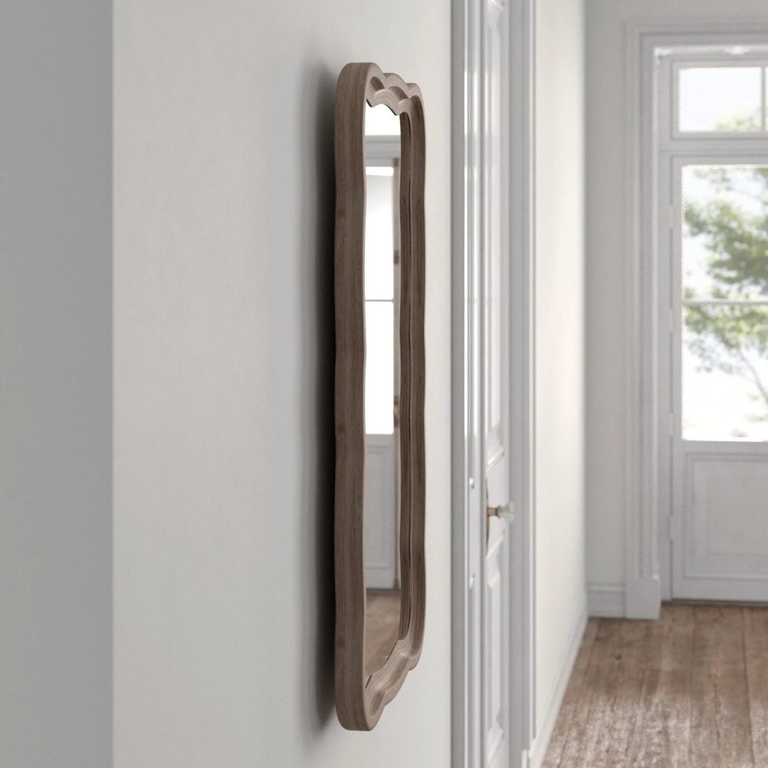 ZenVora Curved Scallop Wood Frame Accent Mirror, Modern Decorative Wall Mirror for Living Room, Bedroom and Entryway