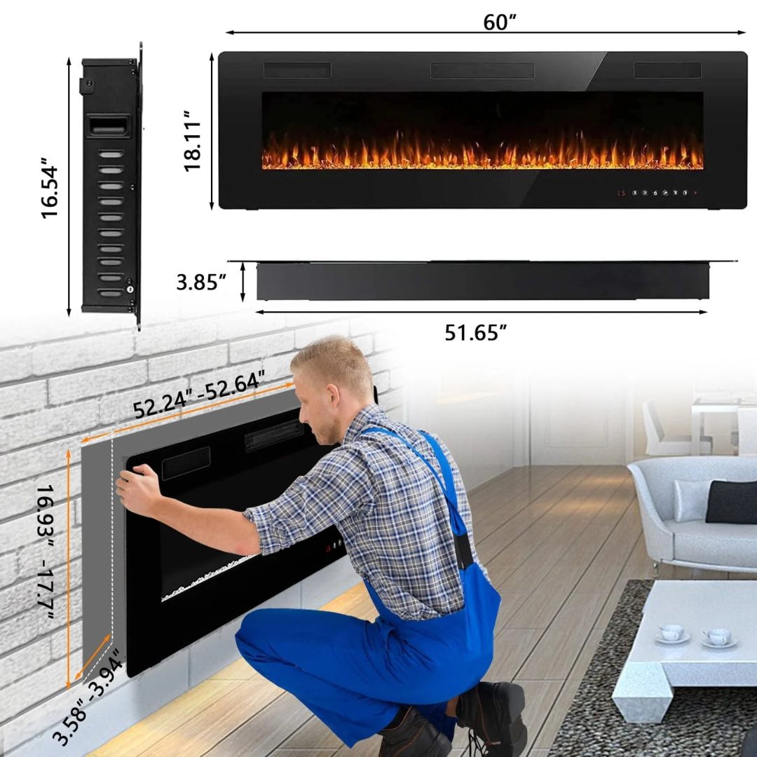 ZenVora 30-72 Inch Ultra-Thin Electric Fireplace, Linear Recessed Wall Mounted Fireplace with Remote Control