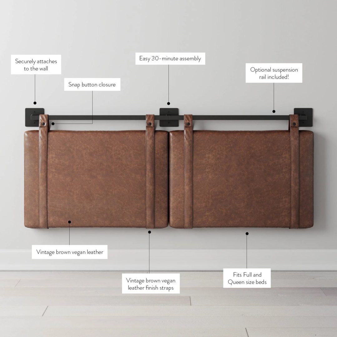 ZenVora Wall Mount Upholstered Headboard with Metal Rail - Modern Bedroom Headboard