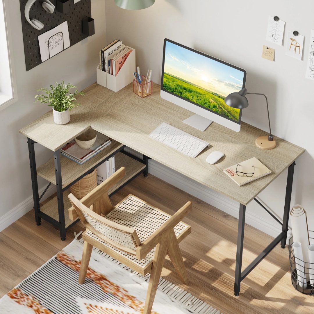 ZenVora Small L Shaped Computer Desk with Storage Shelves, Compact Corner Workstation for Home Office and Study